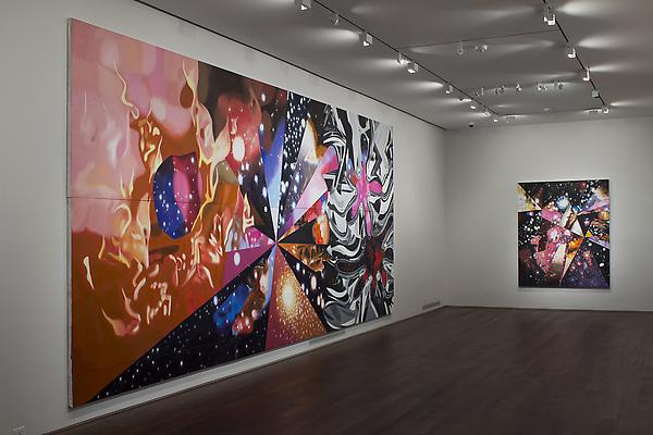 Installation of James Rosenquist, "Multiverse You Are, I Am" exhibition at Acquavella Galleries, September 10 - October 13, 2012. Left to right: "Geometry of Fire", "Sand of the Cosmic Desert in Every Direction" Image