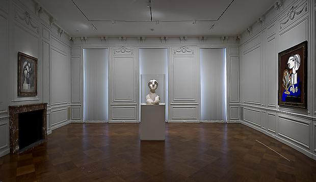 From left to right: "Sculpture of a Head: Marie-Thérèse," Fondation Beyeler, Riehen/Basel; "Bust of a Woman;" "Still Life with Tulips," Private Collection Image