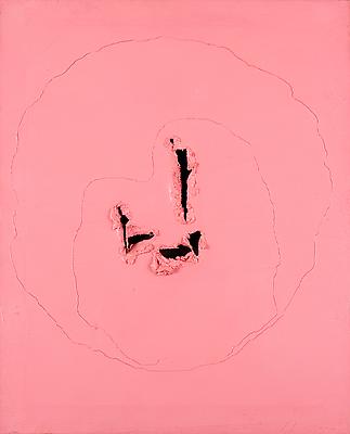 Lucio Fontana, "Concetto Spaziale"
1962, Oil (rosa) on canvas with lacerations
36 1/4 x 28 3/4 inches Image