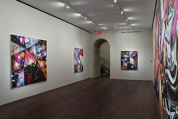 Installation of James Rosenquist, "Multiverse You Are, I Am" exhibition at Acquavella Galleries, September 10 - October 13, 2012. Left to right: "Super Mega Universes", "Meta Universe", "Quantum Universe", "Geometry of Fire" Image
