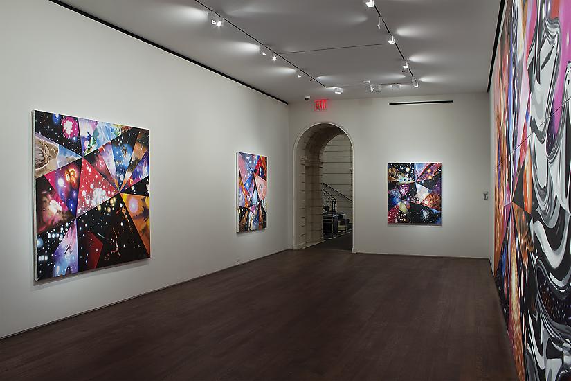 Installation of James Rosenquist, "Multiverse You Are, I Am" exhibition at Acquavella Galleries, September 10 - October 13, 2012. Left to right: "Super Mega Universes", "Meta Universe", "Quantum Universe", "Geometry of Fire"