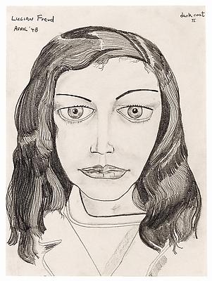 Lucian Freud, "Dark Coat II"
1948
Pencil on paper
11 3/8 x 8 3/8 inches (28.8 x 21.4 cm)
Private Collection
© The Lucian Freud Archive
Photo © The Lucian Freud Archive Image