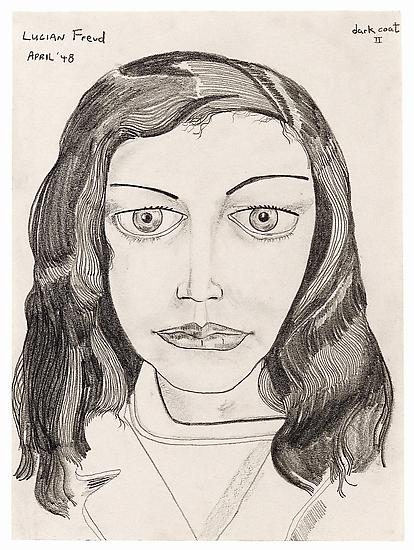 Lucian Freud, "Dark Coat II"
1948
Pencil on paper
11 3/8 x 8 3/8 inches (28.8 x 21.4 cm)
Private Collection
© The Lucian Freud Archive
Photo © The Lucian Freud Archive