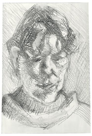 Lucian Freud, "Dark Haired Neighbour"
2010
Charcoal on primed linen
15 1/2 x 10 3/4 inches (39.4 x 27.3 cm)
Acquavella Galleries
© The Lucian Freud Archive