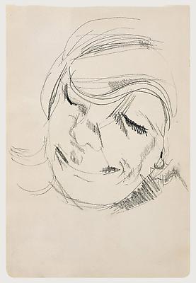 Lucian Freud, "Head of a Woman Laughing"
1954
Crayon on paper, 10 3/8 x 7 in. (26.3 x 17.8 cm)
Matthew Marks Gallery
© The Lucian Freud Archive 
Photo © Matthew Marks Gallery, New York Image