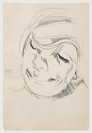 Lucian Freud, "Head of a Woman Laughing"
1954
Crayon on paper, 10 3/8 x 7 in. (26.3 x 17.8 cm)
Matthew Marks Gallery
© The Lucian Freud Archive 
Photo © Matthew Marks Gallery, New York