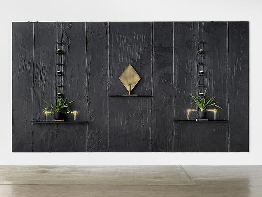 Rashid Johnson
"Our People, Kind Of"
2010
Black soap, wax, brass, books, spray paint, plants, shea butter
Private Collection
© Rashid Johnson Image