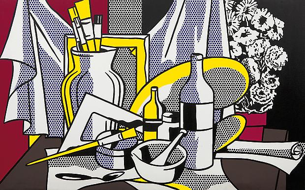 Roy Lichtenstein, "Still Life with Palette", 1972. Oil and Magna on canvas, 60 x 95 5/8 inches (152.4 x 242.9 cm). Acquavella Galleries. Art © Estate of Roy Lichtenstein Image
