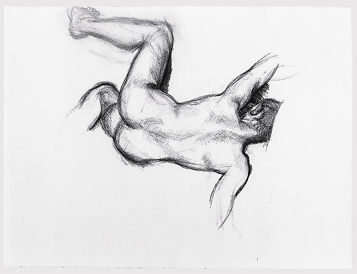 Lucian Freud, "Naked Man on a Sofa"
1989
Charcoal on paper
22 3/8 x 29 7/8 inches (56.8 x 75.9 cm)
Aaron I. Fleischman
© The Lucian Freud Archive