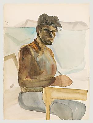 Lucian Freud, "Self-Portrait"
1961
Watercolor on paper
13 5/8 x 9 3/4 inches (34.6 x 24.8 cm)
Josh Conviser and Martine Conviser Fedyszyn
© The Lucian Freud Archive
Photo Jason Dewey Image