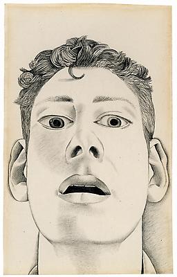 Lucian Freud, "Startled Man: Self-Portrait"
1948
Pencil on paper
9 x 5 5/8 inches (22.9 x 14.3 cm)
Private Collection
© The Lucian Freud Archive
Photo © Lucian Freud Archive Image
