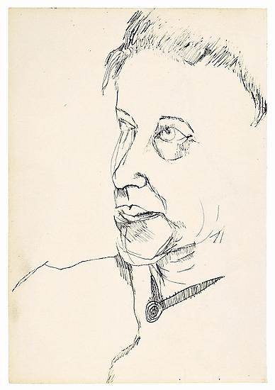 Lucian Freud, "The Painter's Mother"
1940
Ink on paper, 8 3/8 x 5 3/4 in. (21.3 x 14.6 cm)
Matthew Marks Gallery
© The Lucian Freud Archive 
Photo © The Lucian Freud Archive