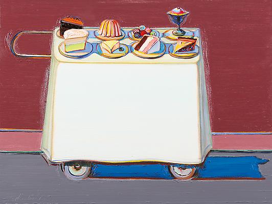 Wayne Thiebaud, "Cafe Cart", 2012, oil on canvas, 30 x 39 7/8 inches (76.2 x 101.3 cm), Acquavella Galleries. Art (c) Wayne Thiebaud / Licensed by VAGA, New York, NY Image