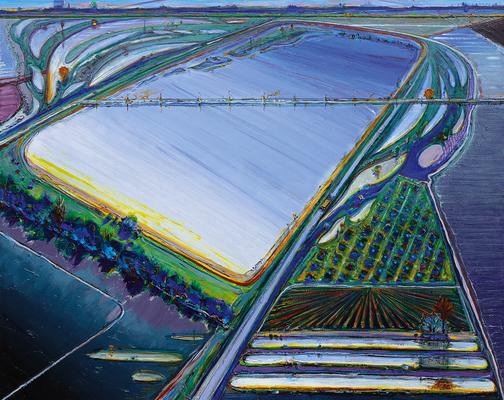 Wayne Thiebaud, "Flood Waters," 2006/2013, oil on canvas, 48 x 60 inches (121.9 x 152.4 cm), Art (c) Wayne Thiebaud / Licensed by VAGA, New York, NY Image