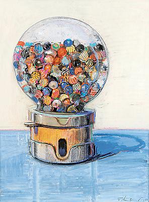 Wayne Thiebaud, "Gumball Machine", 1977
Gouache and pastel on paper
24 x 17 3/4 inches (61 x 45.1 cm)
Courtesy of Gretchen and John Berggruen, San Francisco
Art © Wayne Thiebaud / Licensed by VAGA, New York, NY Image