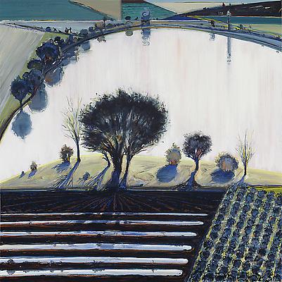 Wayne Thiebaud, "River Pool," 1997, oil on canvas, 36 x 35 3/4 inches (91.4 x 90.8 cm), Acquavella Galleries.  Art (c) Wayne Thiebaud / Licensed by VAGA, New York, NY Image