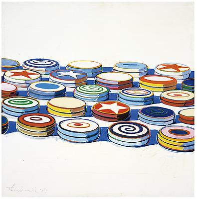 Wayne Thiebaud, "Yo Yos," 1963, oil on canvas, 24 x 24 in. (61 x 61 cm). Collection Albright-Knox Art Gallery, Buffalo, New York. Gift of Seymour H. Knox, Jr., 1963 (K1963:24) Art (c) Wayne Thiebaud / Licensed by VAGA, New York, NY Image