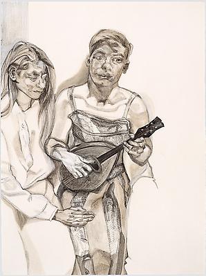 Lucian Freud, "Two Figures from 'Large Interior W11 (After Watteau)'"
1983
Charcoal, turpentine and white crayon on paper
30 x 22 1/4 inches (76.2 x 56.5 cm)
Private Collection, courtesy of Matthew Marks Gallery
© The Lucian Freud Archive
Photo Courtesy Matthew Marks Gallery Image