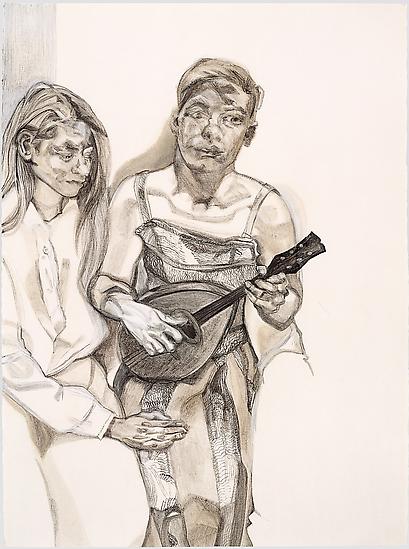 Lucian Freud, "Two Figures from 'Large Interior W11 (After Watteau)'"
1983
Charcoal, turpentine and white crayon on paper
30 x 22 1/4 inches (76.2 x 56.5 cm)
Private Collection, courtesy of Matthew Marks Gallery
© The Lucian Freud Archive
Photo Courtesy Matthew Marks Gallery