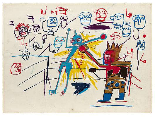 Jean-Michel Basquiat, "Untitled (Boxing Ring)", 1981, Oil paintstick on paper, 22 1/8 x 30 1/8 inches (56.2 x 76.5 cm), The Schorr Family Collection, Art © The Estate of Jean-Michel Basquiat / ADAGP, Paris / ARS, New York 2014 Image