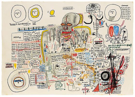Jean-Michel Basquiat, "Untitled (Estrella)", 1985, Oil paintstick, graphite, and colored pencil on paper, 29 1/2 x 41 5/8 inches (74.9 x 105.7 cm), The Schorr Family Collection, Art Ⓒ The Estate of Jean-Michel Basquiat / ADAGP, Paris / ARS, New York 2014 Image