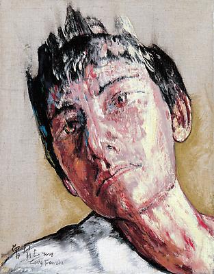 Zeng Fanzhi, "Portrait 08-12-3" 
2008
Oil on canvas
14 x 10 7/8 inches (35.5 x 27.5 cm) Image