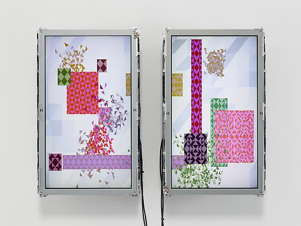 Swarms, 2002
Custom software, Apple Mac mini, two 30 x 18 inch LCD screens, mounting hardware
31 x 42 x 6 inches
Series of 3
SGI170