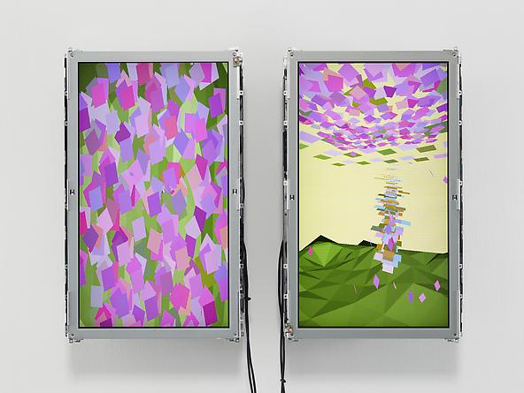 Fountain, 2004
Custom software, Apple Mac mini, two 30 x 18 inch LCD screens, mounting hardware
31 x 42 x 6 inches
Series of 3
SGI1914