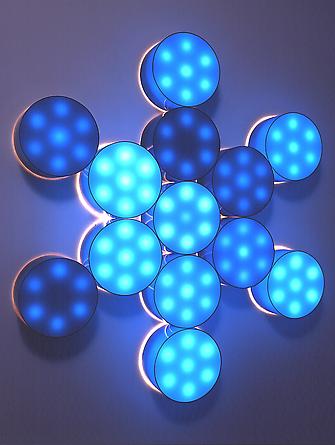 Metatron, 2002
Plexiglas, incandescent light bulbs, custom software, electrical hardware
60 x 60 x 6 inches