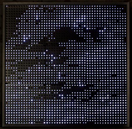 Devil's Playground (White), 2005
White LEDs, aluminum, custom software, electrical hardware
25 x 25 x 4 1/4 inches
Edition of 3