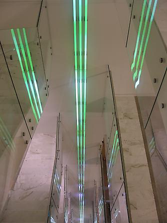 Untitled, 2006
Site specific installation: Kirkpatrick & Lockhart LLC, Washington, D.C.
LEDs, custom software, electrical hardware
72 x 1 feet