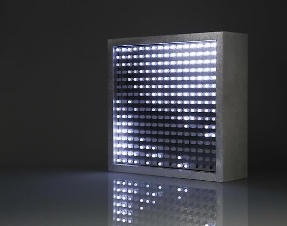Bulbox 3.0, 2004
White LEDs, custom software, electrical hardware, aluminum
9 x 9 x 3 inches
Edition of 25