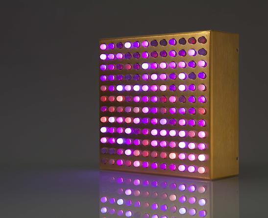 Bulbox 4.0, 2007
LEDs, gold plated aluminum, custom software, electrical hardware
9 x 9 x 3 inches
Edition of 25