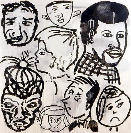 Crowd Painting #3 
1996 
acrylic & fabric collage on canvas 
203 x 203 cm
