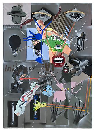 På första dagen
1985
spraypaint or screenprint and tempera on canvas
183 x 130 cm