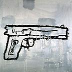 Gun #1
1997 
acrylic & fabric collage on canvas
61 x 61 cm