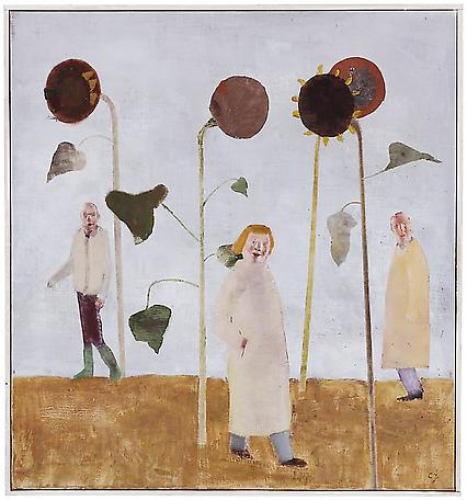 Tre människor går runt fyra solrosor
2008
61 x 48 cm
oil on canvas