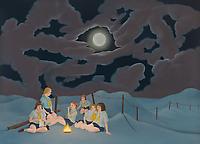 Nu går vi över gränsen ( Tjejträff), 
2008
oil on canvas
46 x 64 cm