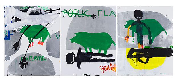 Nudelsoppa
2013
acrylic and mixed-media on canvas
3 parts, 150 x 360 cm