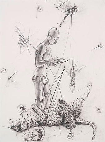 Flicka med kupa på huvudet bland de som stod nära
2012
graphite on paper
93 x 74 cm