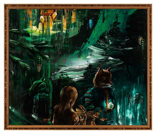 Prins Håkan möter Kanteleflickan 
2010
mixed media on panel
147 x 172 cm