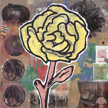 Yellow Flower
2005 
acrylic & fabric collage on jute 
203 x 203 cm