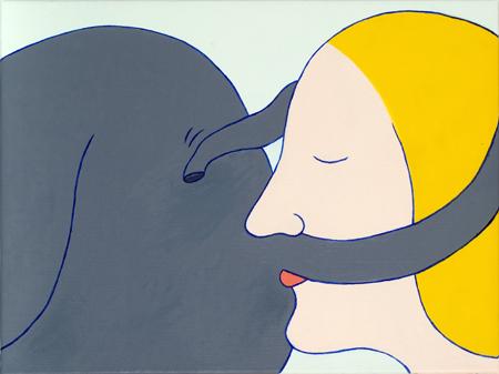 Dam och elefant-gata III (Lady and Elephant Street III) 
2008 
oil on canvas
27 x 36,4 cm