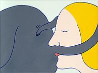 Dam och elefant-gata III (Lady and Elephant Street III) 
2008 
oil on canvas
27 x 36,4 cm