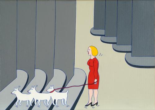 En dam i staden med tre hundar (A Lady in Town With Three Dogs) 
2008
oil on canvas
50 x 70 cm