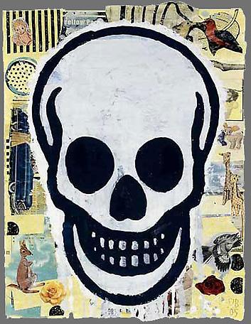Skull (Yellow #1) 
2005 
gouache, vinyl paint and paper collage on paper 
68.5 x 53.5 cm